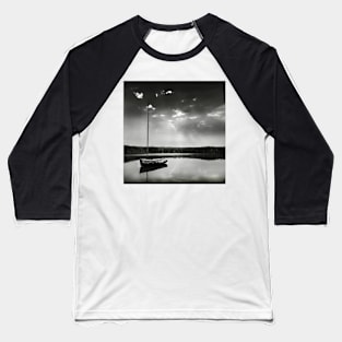 A moored yacht in calm waters at Brancaster Staithe, Norfolk, UK Baseball T-Shirt